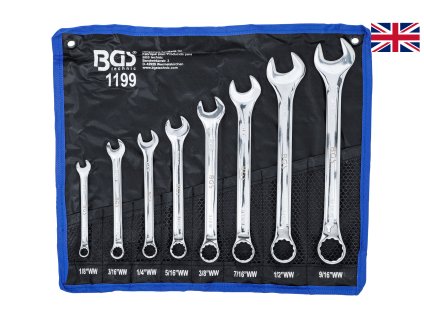 Očkoploché palcové klíče Whitworth, velikosti 1/8” až 9/16”, sada 8 ks - BGS 1199