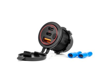 Napájecí zdířka voděodolná s vypínačem USB + 2x USB-C QC3.0 12V 24V