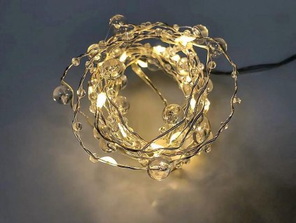 Řetěz MagicHome perly, 20 mLED teplá bílá, s perlami, 2xAA, jednoduché svícení, 2 m
