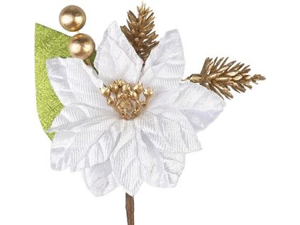 MagicHome Vánoční větvička, s květem vánoční hvězdy, bílá, 16 cm