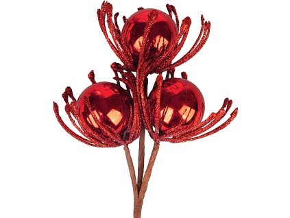 MagicHome Vánoční větvička, s kuličkami, červená, 22 cm