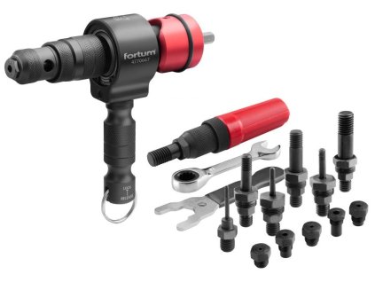 Nástavec nýtovací na vrtačku T-COMBO, sada pro matice M3-M12 i trh. nýty 2,4-6,4mm, CrMoV FORTUM