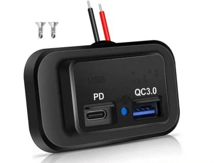 Napájecí zdířka 12-24V USB-A QC + USB-C PD
