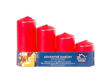 Svíčka vánoční adventní červená (bal. 4ks) červená MagicHome 48 mm 60/80/100/120 mm