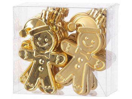Ozdoba MagicHome Perníkový panáček, zlatý, 8cm, 12ks