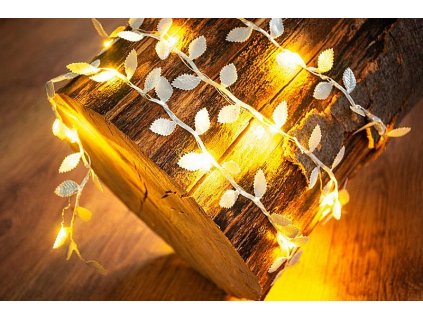 Řetěz MagicHome Leafdeco CW, 20 mLED teplá bílá, 2xAA, interiér, 1,9m