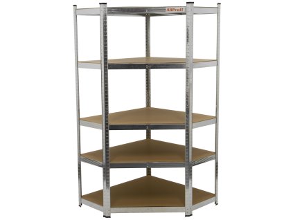 Rohový policový regál STANDARD, 5 polic, 900 x 900 x 1800 mm