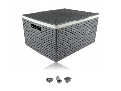 Košík PH 42,5x35x19,5cm s víkem  RATTAN šedá