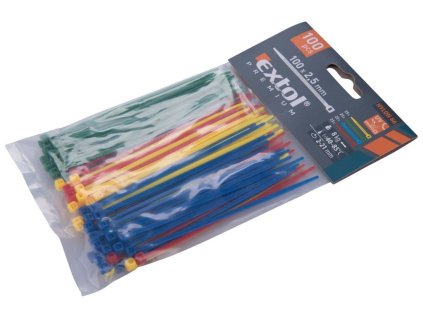 Pásky na vodiče, 2,5x100mm, 100ks, barevné, 4x25ks (žlutý, zelený, červený, modrý), NYLON, EXTOL PREMIUM