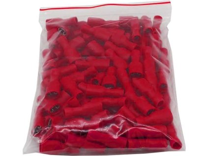 Faston-zdířka 4,8mm červená, kabel 0,5-1,5mm2, plná izolace, bal.100ks