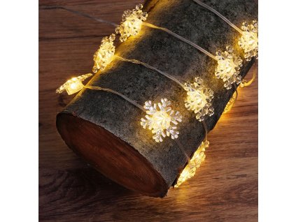 MagicHome Vánoční Řetěz, Vločky, PVC, 15xLED Teplá Bílá, 1.4 m + 0.3 m, 2xAA