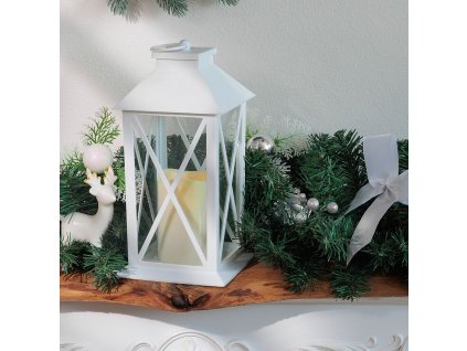 MagicHome Vánoční Lucerna, LED Teplá Bílá, 3xAAA, Plast, Časovač, Bílá, 14x14x32.2 cm, Pohyblivý plamen