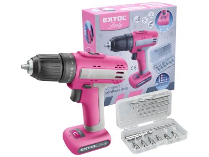 Vrtací šroubovák aku, růžový, 12V Li-ion, 1500mAh EXTOL LADY