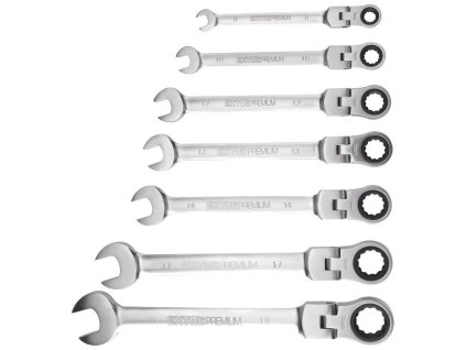 Klíče ráčnové očkoploché s kloubem, sada 7ks, 8-10-12-13-14-17-19mm, ráčna 72 zubů, CrV, EXTOL PREMIUM