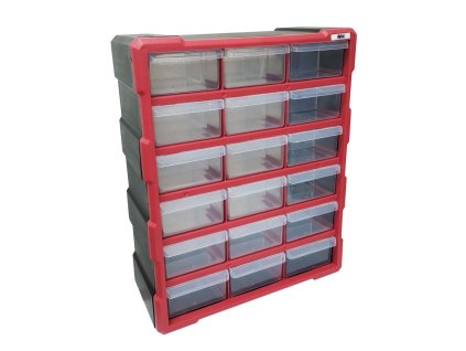 Organizér - skříňka plastová, 18 šuplíků, červená - MAGG 120299