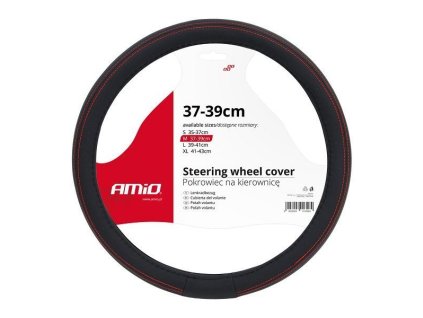 Potah volantu SWC-60-M 37-39cm černý s červenou nití, AMIO