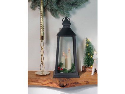 Vánoční lucerna MagicHome, plastová, černá, 3xLED žlutá, 14x14x35 cm, 3xAAA