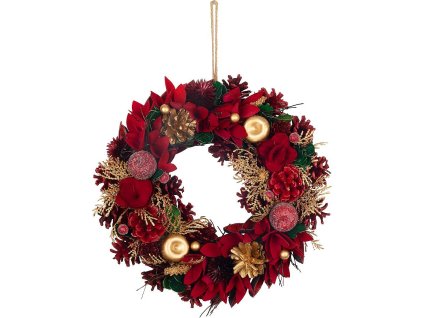 MagicHome Vánoční věnec, závěsný, červeno-zlatý, 30 cm