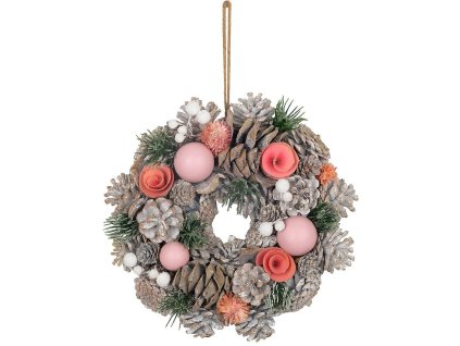 MagicHome Vánoční věnec, závěsný, růžovo-oranžový, 25 cm