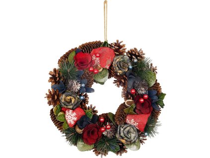 MagicHome Vánoční věnec, závěsný, modro-červený, 30 cm