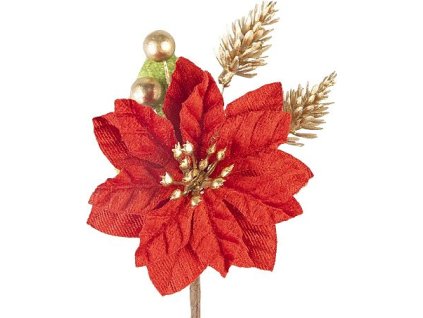 MagicHome Vánoční větvička, s květem vánoční hvězdy, červená, 16 cm