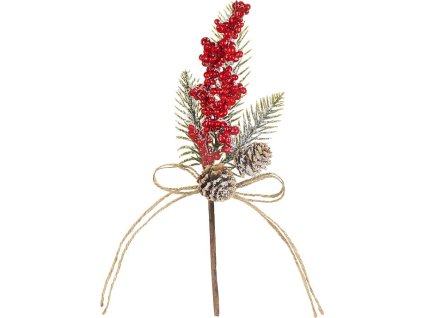 MagicHome Vánoční větvička, s lesním ovocem, červená, 23 cm, 1bal. = 6ks, cena za 1ks