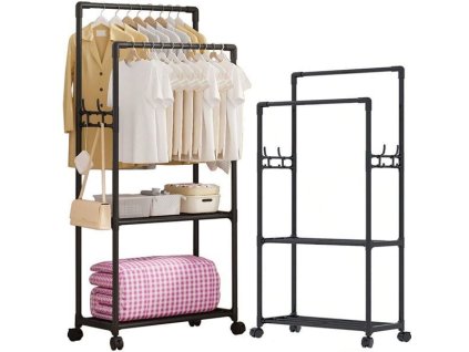 Věšák na oblečení na kolečkách, černý