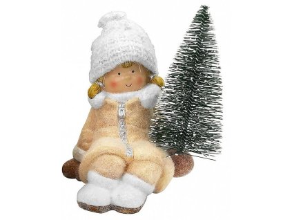 Postavička MagicHome Děvčátko se stromečkem, 14,5x13x17cm