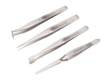 Pinzety nerez, sada 4ks EXTOL PREMIUM