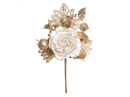 Větvička MagicHome s růží, krémová, 25,5cm