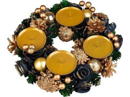 MagicHome Vánoční věnec, adventní, zeleno-modro-zlatý, 25 cm