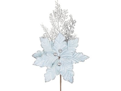 Vánoční větvička MagicHome, s květem vánoční hvězdy, modrá/stříbrná, 27 cm