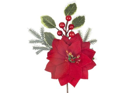 MagicHome Vánoční větvička, s květem vánoční hvězdy, červená, 24 cm