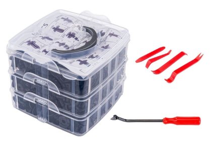 Plastové spojovací kolíky, příchytky, nástroje na demontáž, sada 635ks RED TECHNIC