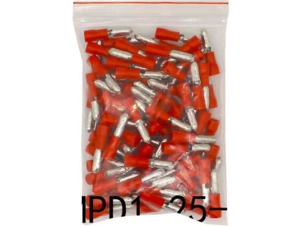 Konektor KOLÍK 4mm červený, kabel 0,5-1,5mm2, balení 100ks