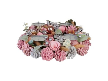 Věnec adventní MagicHome, růžový, 30x8cm, přírodní vzhled