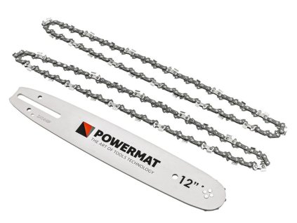 Vodící lišta pro řetězové pily 12" + 2 řetězy 3/8" 1,3 mm 45z - POWERMAT