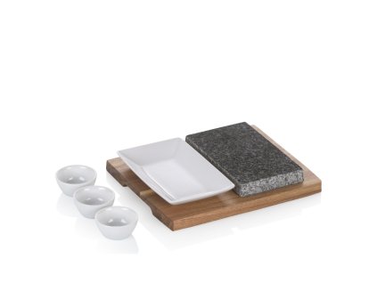 KELA Servírovací misky žhavý kámen XL Country akátové dřevo tmavě šedá 29,0x23,0x4,5cm KL-16629