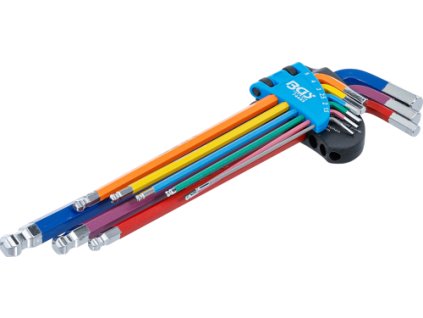 Zástrčné klíče Imbus s kuličkou 1,5-10 mm, vícebarevné, extra dlouhé, 9 ks - BGS 74453