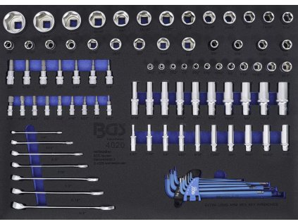 Nástrčné a očkoploché klíče v pěnové výplni, palcové vel., 90 ks - B4020