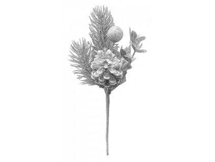 Větvička MagicHome s šiškou stříbrná, 21cm