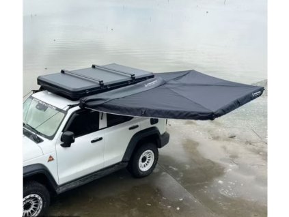 Markýza samonosná na auto vějířová 270° černá 2m na levou stranu + LED