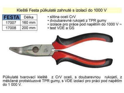 Kleště půlkulaté zahnuté, 200mm, FESTA 17008