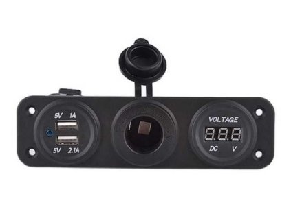 Vodotěsná 12 V zásuvka + USB zásuvka + voltmetr
