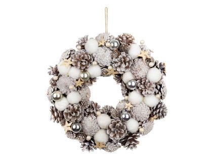 Věnec MagicHome, přírodní vzhled, bílý, závěsný, s hvězdičkami, 35x9cm