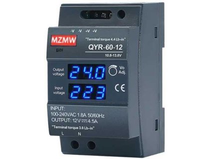 Zdroj MZMW QYR-60-12, 12V=/4,5A spínaný na DIN lištu