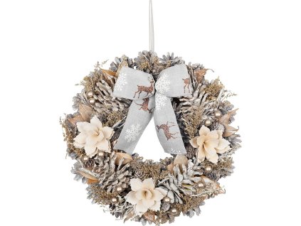 MagicHome Vánoční věnec, závěsný, přírodní, s mašlí, 30 cm