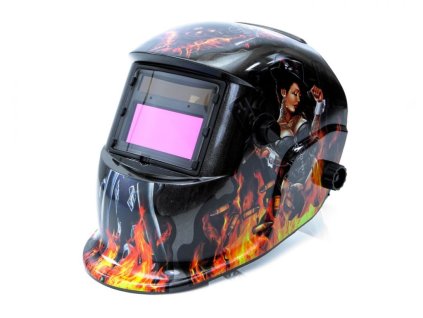 Svářečská kukla samostmívací s potiskem oheň a zbraň MAR-POL