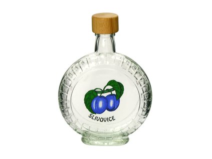 Láhev sklo  350ml PEGGY s dřevěným víčkem ŠVESTKA