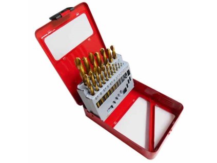 Vrtáky HSS TiN do kovu, 1.0-10.0 mm, sada 19 ks v plechovém boxu